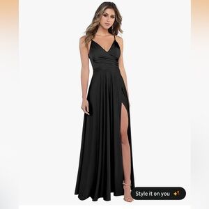 Elegant Black Satin Bridesmaids Dress